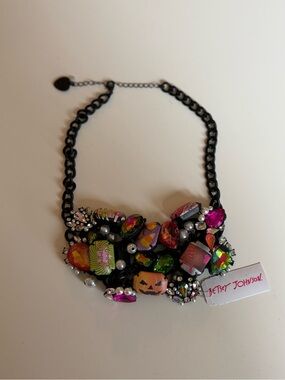 Betsey Johnson Black Chain Multicolor Halloween Gem Necklace